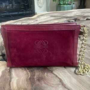 Loewe burgundy suede leather clutch wristlet